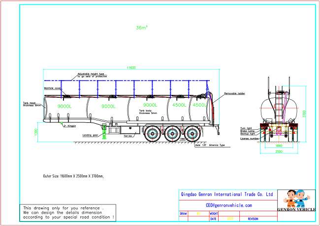 Трейлер топливозаправщика цапфы 40T 35ft транспорта Tri Semi на нефть 0 топлива